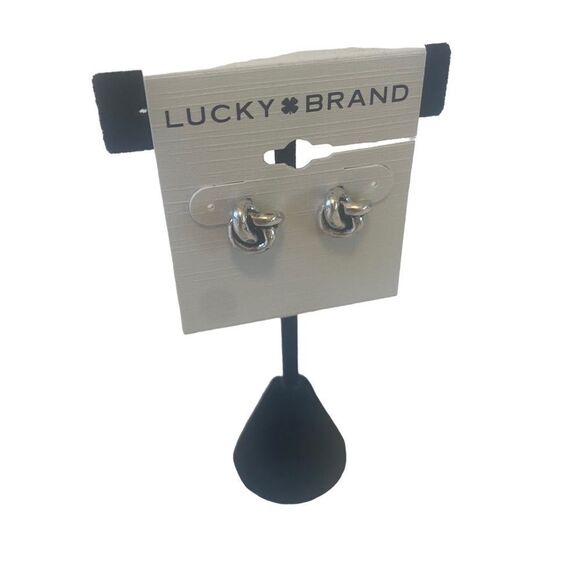 Knotted Stud Earring in Silver & Black. - Picture 2 of 6